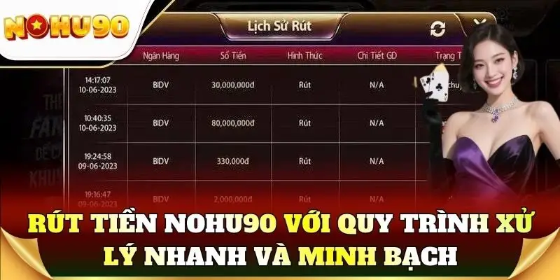 Rút tiền Nohu90 với quy trình xử lý nhanh và minh bạch
